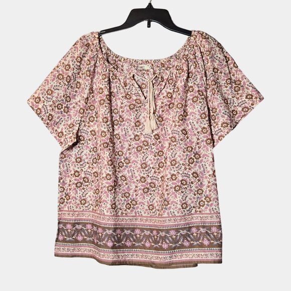 Faherty Florence Organic Cotton Boho Top Floral Earth Block Print S NWOT - Picture 3 of 9